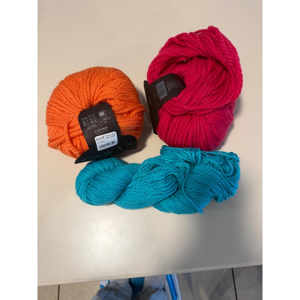 Rowan Big Wool Yarn Bundle 100% Merino Pumpkin Pink Teal Super Bulky 3 Skeins